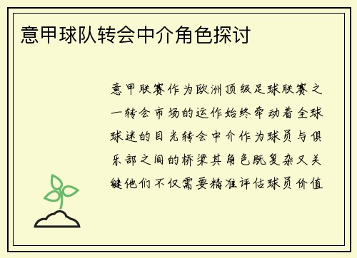 意甲球队转会中介角色探讨